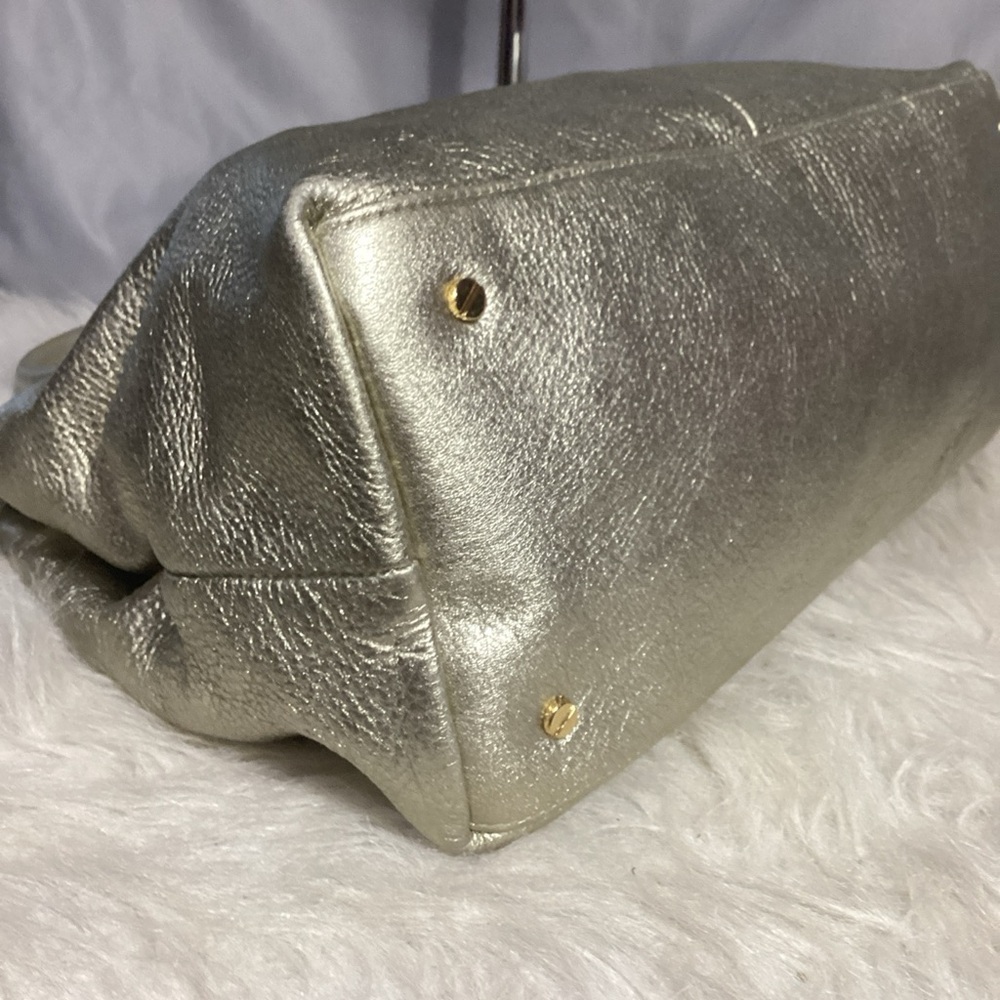 SOLD……..Tory Burch Signature Metallic Gold Thick Leather Satchel Tote Bag - Picture 6 of 11
